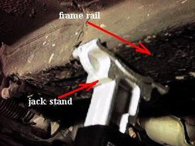Frame rail on jack stand 